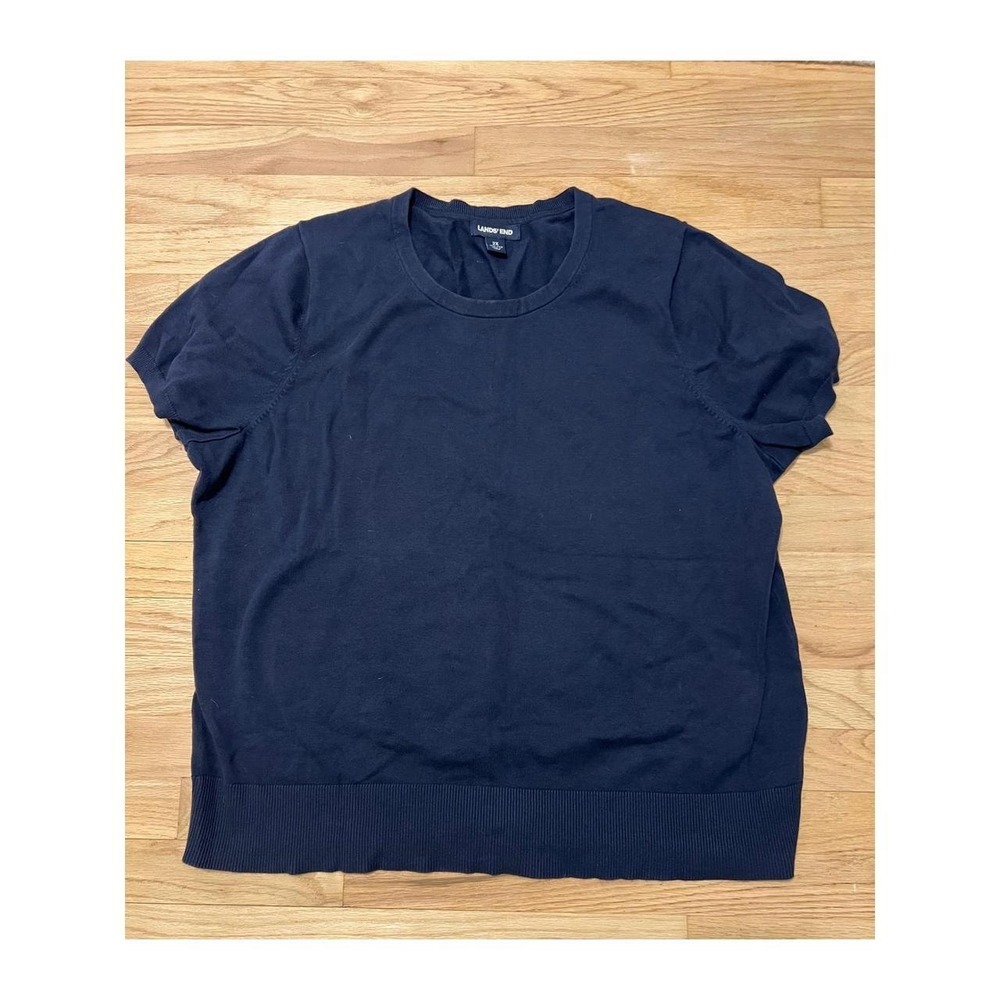 Lands End Navy Blue Short Sleeve Crew Neck Sweater Top Plus Size 2X 20W-22W